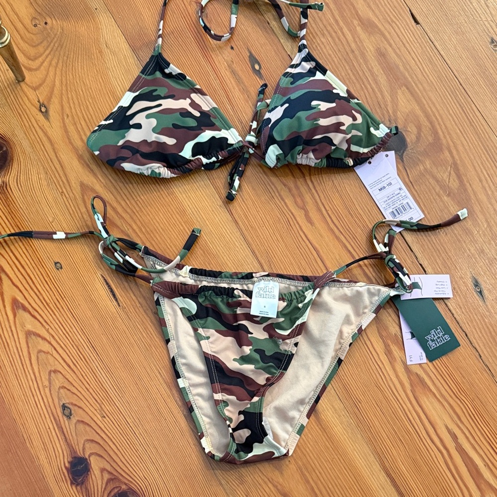 WILD FABLE Camo Triangle Bikini Set - Green/Brown Camouflage